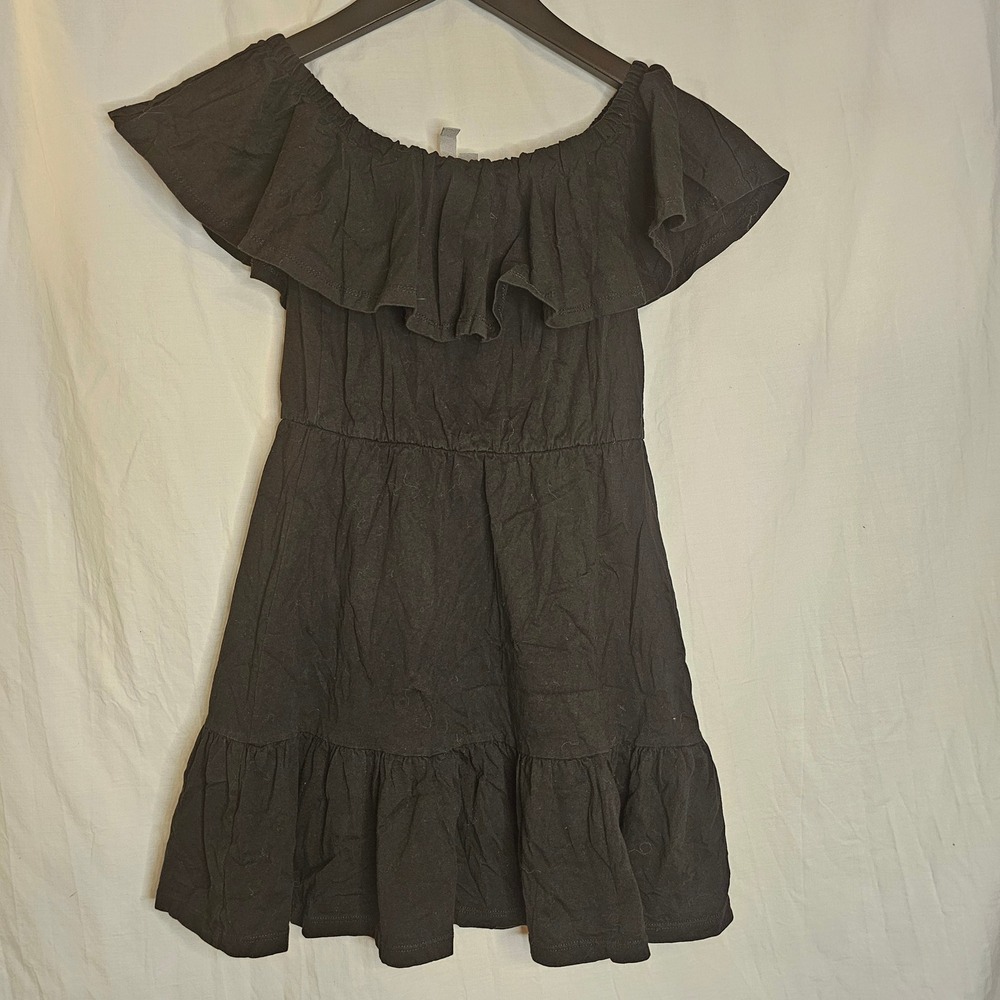 ASOS‎ Black Cotton Off The Shoulder Ruffle Tiered Mini Dress US 4 Staple LBD